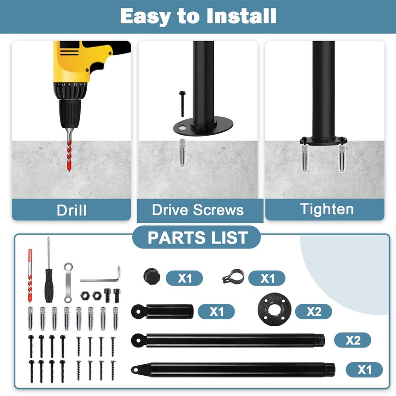 Hand Rails for Outdoor Steps,Metal Deck Railing Kit Fits 1