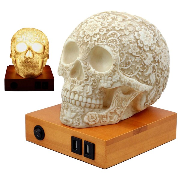 Ebros Gift Day of The Dead Floral Skull Lamp Table