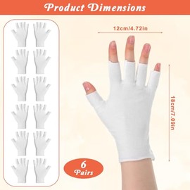 6 pares de guantes blancos sin dedos, guantes hidratantes de algodón blanco, guantes suaves para eccema sin dedos para manos secas, dormir, manos, tra