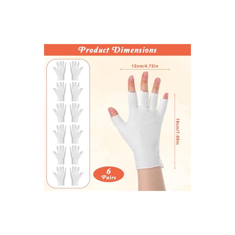 6 pares de guantes blancos sin dedos, guantes hidratantes de