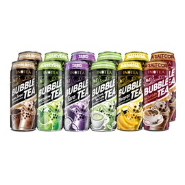 (Pack of 12) INOTEA Bubble Tea | Choose One Flavor: Brown Sugar, Taro, Honeydew, Banana, Matcha Latte, Sea Salt Coffee, and Assorted | Ready to Drink in a Can (16.6oz/can) | Black Milk Tea with Boba (Assorted (6 Flavors x 2))