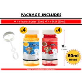 4x Dogs Toys for Dog Bubbles PEANUT BUTTER and BEEF Meat Blowing Bubbles for Dogs Gifts Safe SCENTED OIL Interactive Dog Toys for Boredom Puppy Toys Outdoor (240ml (Pack of 4), Beef & Peanut Butter)