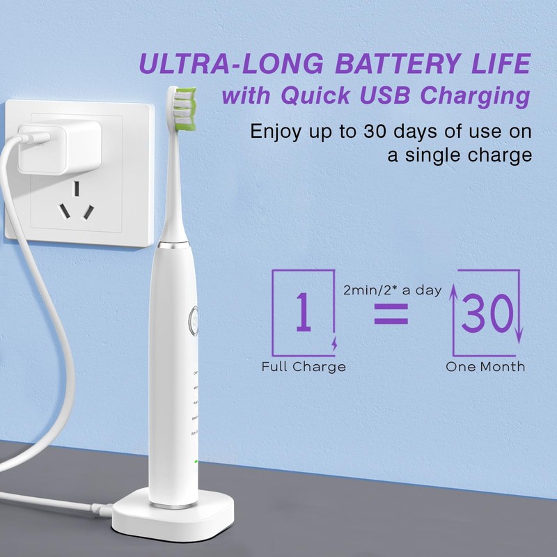 Smile-O-Villa Advanced Sonic Electric Toothbrush with 4 Replacement Heads –