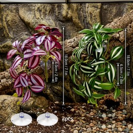 QhgPnt 2 Pack Reptile Plants for Terrarium, Artificial Leaves Habitat Decorations with Suction Cups, 3D Printed Wall Mounted Fake Hanging Plant For Reptile Tank Vivarium Decoration Gecko Accessories