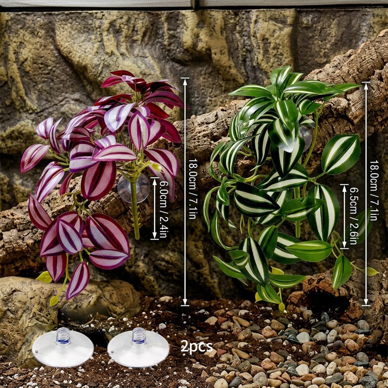 QhgPnt 2 Pack Reptile Plants for Terrarium, Artificial Leaves Habitat