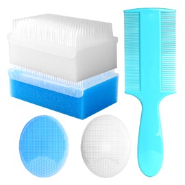 Cradle Cap Brush for Babies, Set of 5 Baby Bath Essentials with Bath Sponge Silicone Scrubber Long Handle Comb for Newborns Toddlers Boys Girls (Blue)