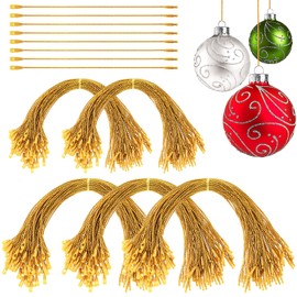 Nuanchu 500 Pcs Christmas Ornament Hangers Precut Cord String for Ornaments Ornament Hooks with Snap Fastener Polyester Hanging Ropes for Christmas Holiday Party Decorations (Gold)
