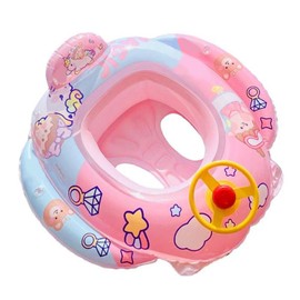 Baby Pool Float with Safety Seat Steering Wheel Cartoon Inflatable Swimming Ring Pool Swim Training Aid for 1-6 Years Old Kids