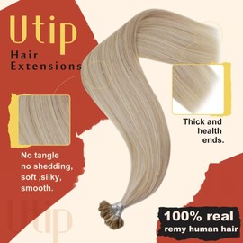 Hetto Real Hair Bonding Extensions, Remy Bondings, Real Hair Extensions, Keratin Extensions, Real Hair Bonding #18/613 Ash Blonde with Bleached Blonde, Straight, 40 cm, 50 g