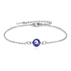 VASSAGO Evil Eye Bracelet for Women Blue Evil Eye Charm Adjustable Link Bracelets Made of Stainless Steel Dainty Turkish Lucky Protection Bracelets Jewellery Gift for Men Her, Stainless Steel, No