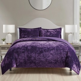 HUMESIIL Luxury Velvet Queen Comforter Set, 3 Pieces Reversible Comforters Queen Size with 2 Pillow Shams, Brushed Solid Microfiber Back, All Season Cozy, Soft, Warm, Lightweight (Purple，90x90 Inch)