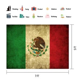 EOALOR EOA 7(W) x5(H) FT Vintage Mexican Flag Photography Backdrop for Holiday Party, Mexico Independence Eagle Aztec Cactus Background, Photo Booth Studio Props