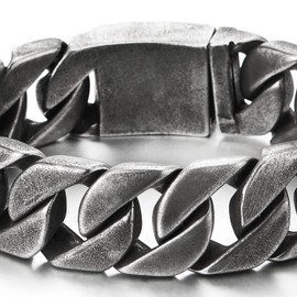 COOLSTEELANDBEYOND Large Masculine Style Stainless Steel Curb Chain Men's Bracelet, Metal, No gemstone