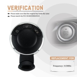 USAKeys Smart Car Key Replacement for 2007-2014 Mini Cooper/2011-2014 Mini Cooper Countryman with FCC: KR55WK49333/Frequency: 315MHZ (Single)