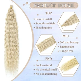 FANLUTYIN 22 Inch Curly Crochet Braiding Hair 3 Packs Ocean Wave Crochet Hair Extensions Deep Wave Synthetic Braiding Hair Curls Hair Twist Water Wave Braided Hair (A1#, 22 Inch 3 Packs)