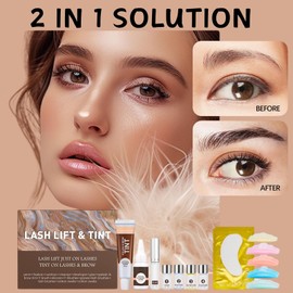 2-in-1 Lash Lift and Tint Kit,Professional Eyelash Perming and Brow Lamination Set with All Tools Included, Long-Lasting Semi-Permanent Curling and Dye for Home Use, Easy for Beginners (Brown)