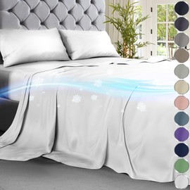 DECOLURE Cooling Sheets Full Set 4pcs - Luxurious & Ultra-Soft Full Size Cooling Sheets for Hot Sleepers - Comfortable Bamboo Viscose Microfiber Full Cooling Bed Sheets w/Deep Pockets (White)
