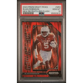Graded 2023 Panini Prizm Draft Picks Bijan Robinson #NR3 New Recruits Red Flash Rookie RC Football Card PSA 10 Gem Mint