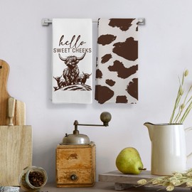 Qeheb Western Cow Print Kitchen Towels, Rustic Cow Kitchen Decor Set - 16x24in