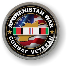 Afghanistan War Combat Veteran 3D Domed CAR Emblem Badge Sticker Round Chrome Plastic Round Bezel