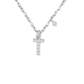 GUOYU 26 Initial Birthday Letter Necklace for Women Girls, Necklace with Letter Silver Cubic Zirconia Pendant, Personalization Ideas Birthday Celebration Gift Ideas, L, Stainless Steel, Rhinestone