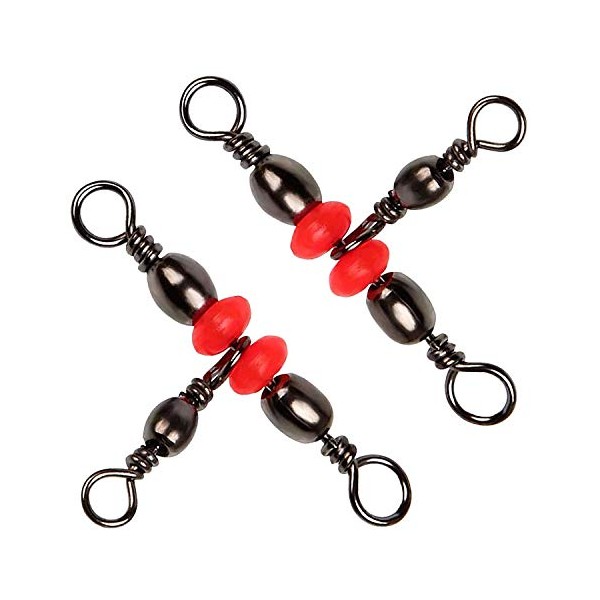SILANON 3 Way T-Turn Barrel Swivels Fishing Tackle,40pcs Brass Barrel Triple Swivel Cross Line 3 Way Barrel Fishing Connector with Red Fishing Beads for Freshwater Saltwater Test 20-100LB