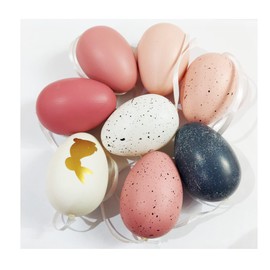 16 Pieces Of Easter Plain And Speckled Eggs With String For Easter Decoration And Hanging Craft