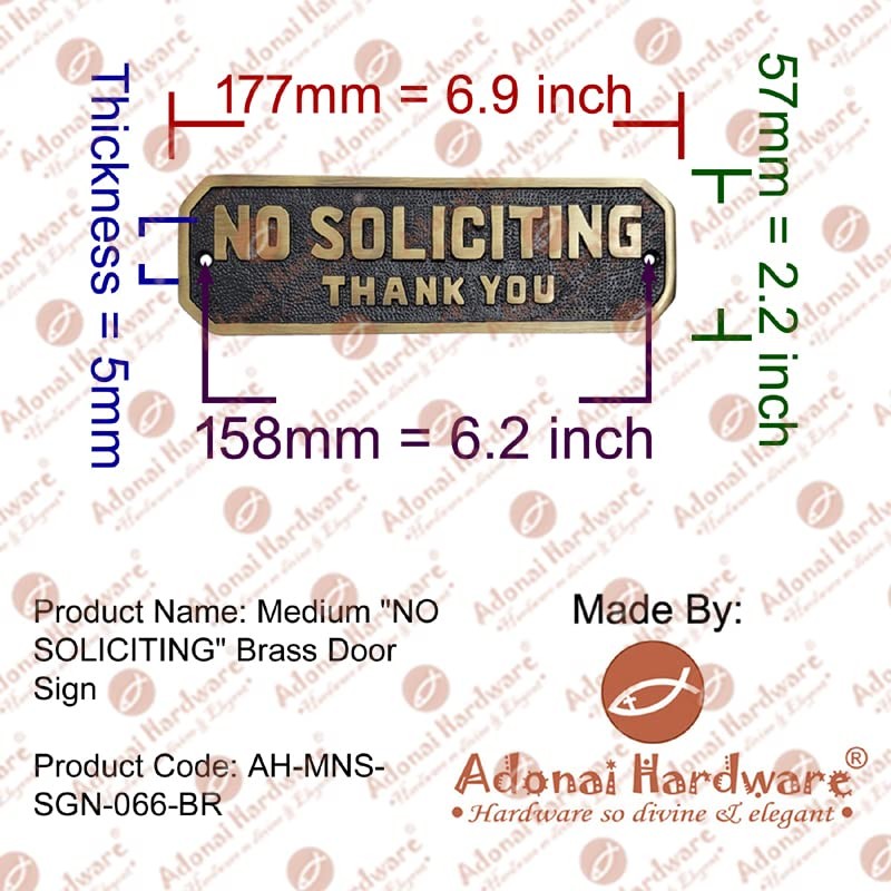 Adonai Hardware Medium NO Soliciting Brass Door Sign - Dual