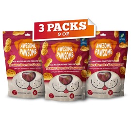 Awesome Pawsome Peanut Butter & Cranberry, All Natural Grain Free Crunchy Snacks for Dogs of All Ages, Fun Bite-Sized Shapes Dog Treats, Crafted in New Zealand, 9oz
