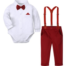 A&J DESIGN Baby Christmas Outfit Boy Infant Wedding Gentleman Formal New Year Red Suit 3-6 Months Burgundy