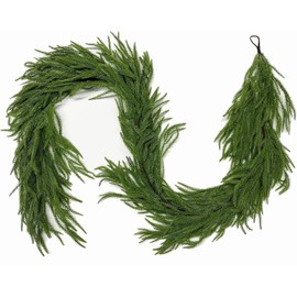 YLEALTH Norfolk Pine Garland, Real Touch Winter Pine Garland, Green Artificial Faux Greenenery Christmas Garland for Holiday Fireplace Mantle Indoor Outdoor Decor (6FT)