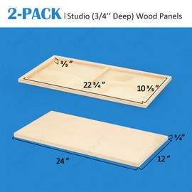 Falling in Art Unfinished Birch Wood Panels Kit for Painting, Wooden Canvas 2 Pack of 12x24’’ Studio 3/4’’ Deep, Cradle Boards for Pouring, Art, Crafts, Burning and More