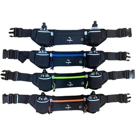 Adjustable Running Belt with Zip Pocket, 2 Water Bottles, 2 Multipurpose Rubber Bands and Straps - Black/Blue