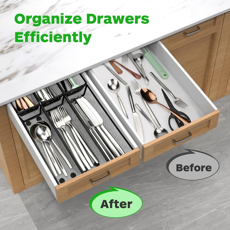 QIUKUN Silverware Drawer Organizer, Silverware Organizer for Drawer, Utensil Organizer