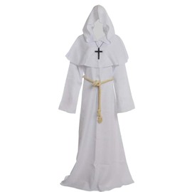 GOLDSTITCH Friar Medieval Hooded Monk Renaissance Priest Robe Costume Cosplay White