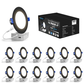 VOLISUN 12 Pack 4 inch Recessed Lighting, 5CCT LED Recessed Light Black, 2700K-5000K Selectable, 9.5W Eqv 80W, 810LM Dimmable Canless Wafer Downlight, LED Ceiling Light ETL Certificated