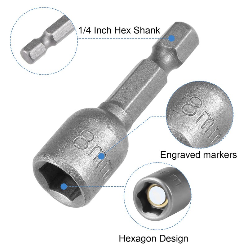 3 Pcs Magnetic Nut Setter Driver Drill Bit Set, 1/4"
