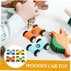 BESTonZON Pack of 4 Wooden Retraction Cars, Desktop Toy, Miniature