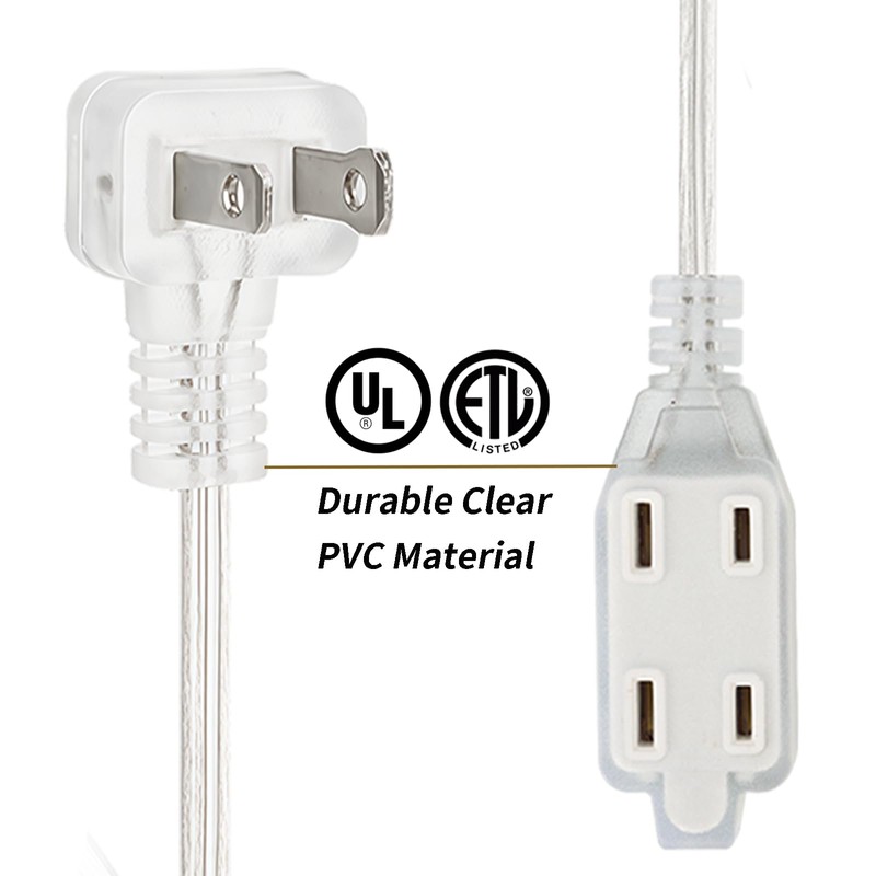 Rokneis Clear Extension Cord, 12 ft, 3 Outlet, 2 Pack,