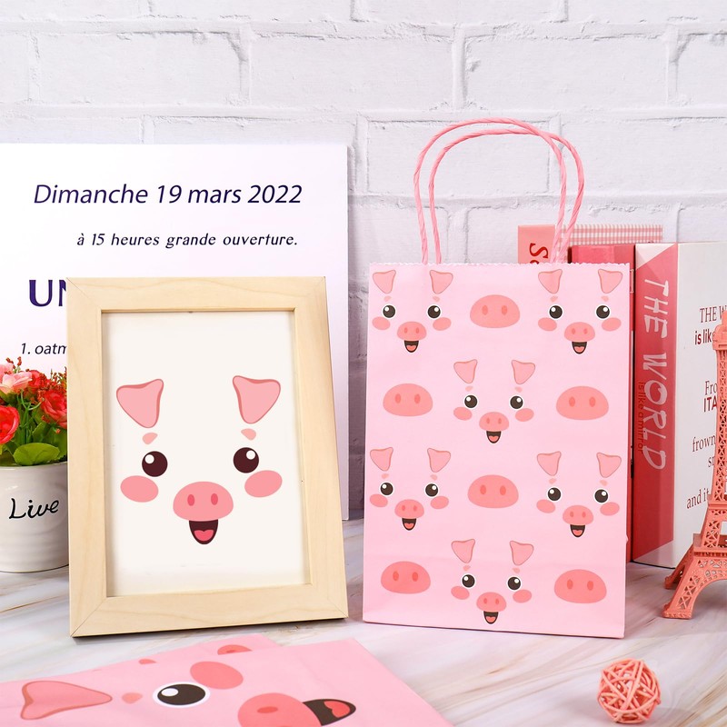 FYSUIMU 24Pcs Pig Paper Bag Pink Pig Treat Bags with