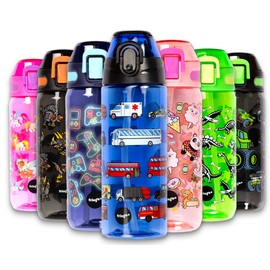 Fringoo Kids Water Bottle with Straw 100% Leak Proof BPA Free 600ml Bottle for School Nursery Travel Kids Traffic Jam 600ml