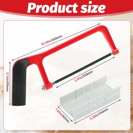 6'' Mini Hacksaw and Mitre Block Set, Compact Hand Operated Hack Saw with 2 Spare Blades, Aluminum Cutting Saw Hack Saws for Cut Drywall, Wood, Metel, Plastic (Red)