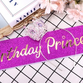 Birthday Princess Sash for Women Tiara & Crowns Headbands for Girls Happy Birthday Party Accessories Favor Supllies Leona Gold Silver Pink Purple, 2 Pack