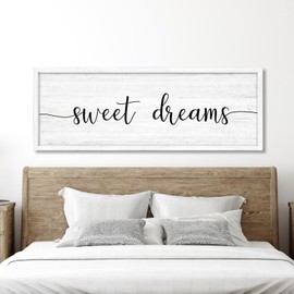 Sweet Dreams Wall Decor Above Bed 41.3''×15'' Large Farmhouse Wall Decor for Bedroom Guest Room Decor Framed Wood Wall Art Rustic Master Bedroom Wall Decoration (white frame)