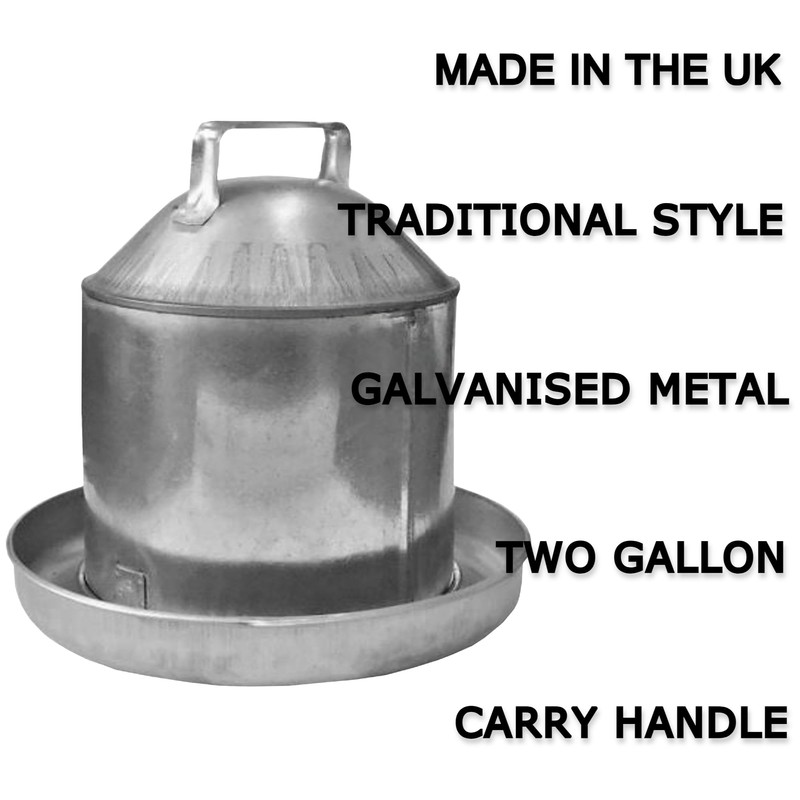 Chicken Drinker Traditional Galvanised Steel Drinker, 9L Capacity with Handle