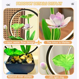 Tabletop Fountain,Water Fountain Indoor, 3-Tier Lotus Waterfall Fountains,Tabletop Water Fountains,Desk Waterfall,feng Shui Fountain,Zen Relaxation Water Fountain for Home Décor (with Light Ring)