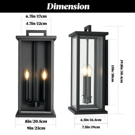 ZSMAIKU Extra Large Outdoor Wall Lights Modern Outdoor Garage Lighting Fixture,Exterior Porch Front Door Light,Waterproof Outside House Lights Wall Mount with 2 * E12 Sockets & Thick Glass Shades