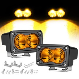 Rfroad Lighting Amber LED Pods, 3 Inch 40W LED Fog Lights Spot Beam Chase Light Small LED Pods Lights Ditch Lights 2 Packs for Motorcycle Truck UTV SUV ATV Dirt Bike Boat