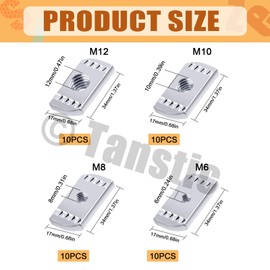 Tanstic 40Pcs M6 M8 M10 M12 Strut Channel Nuts without Spring Nuts No Spring Nuts with Zinc Plated for Channel Struts