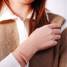 MILAKOO 4/6 mm Oval Shape Stainless Steel Cuff Bangle Bracelet with Rhinestones for Women, Stainless Steel, No gemstone